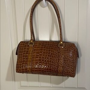 Classic Croc-Embossed Brown Shoulder Bag